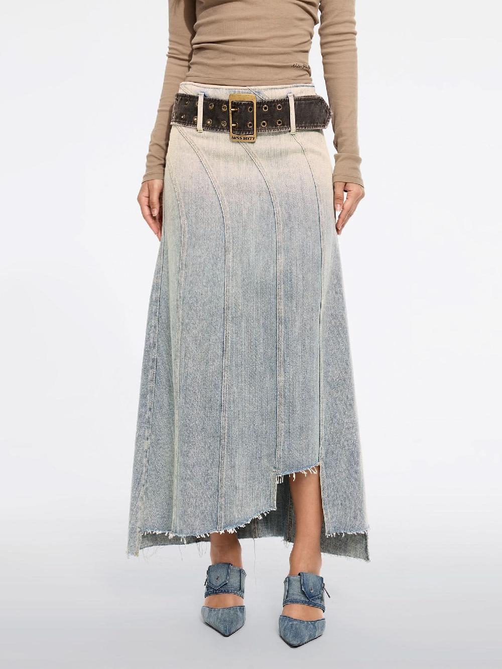 miss sixty ASYMMETRIC DENIM MAXI SKIRT GREY BLUE