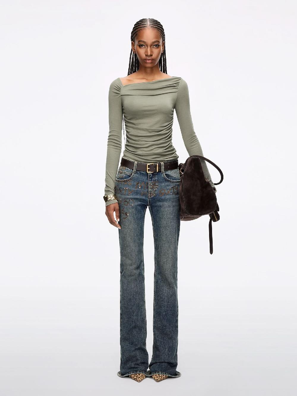 Miss Sixty ASYMMETRICAL PLEATED T-SHIRT ARMY GREEN