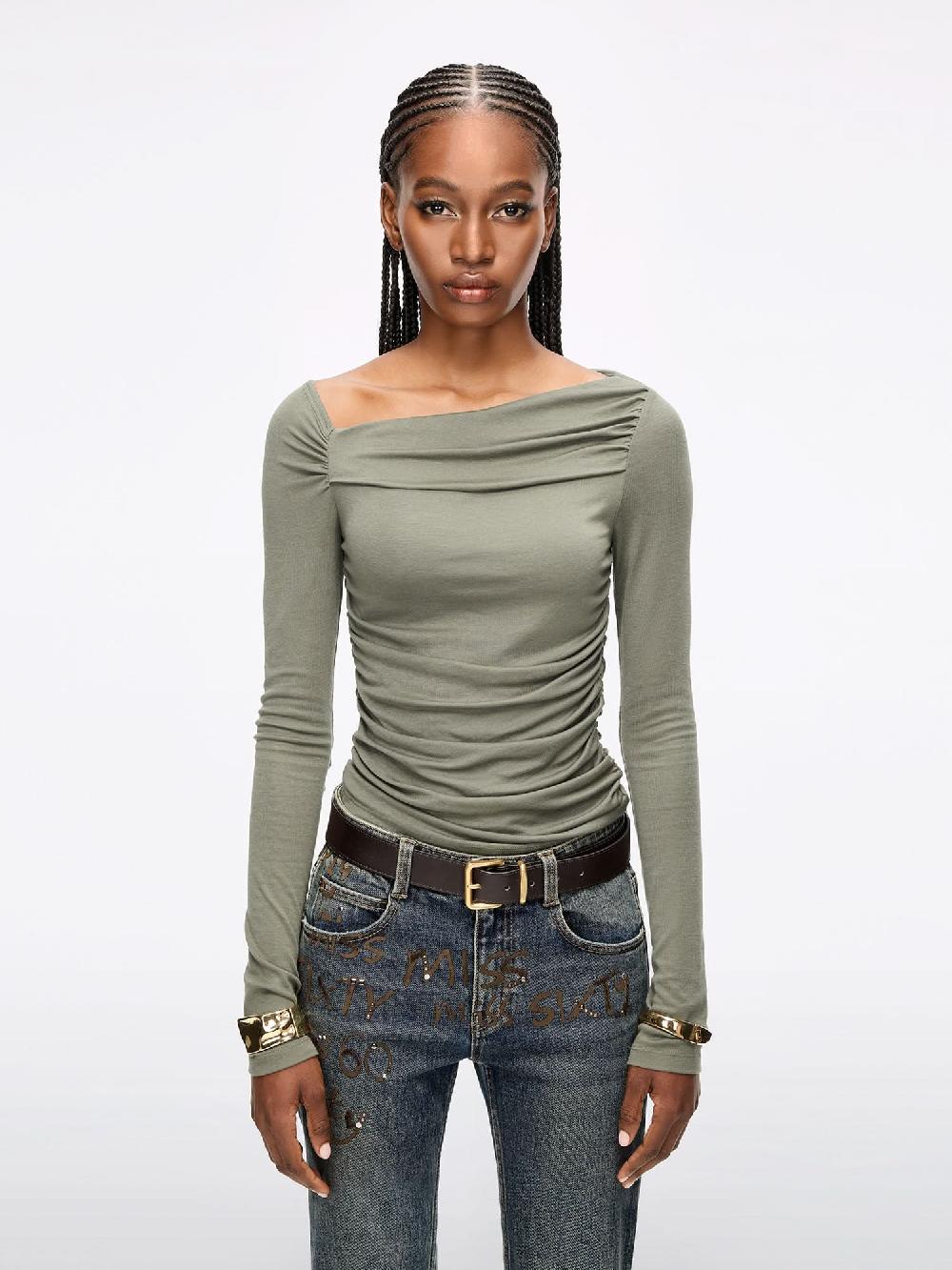 miss sixty ASYMMETRICAL PLEATED T-SHIRT ARMY GREEN