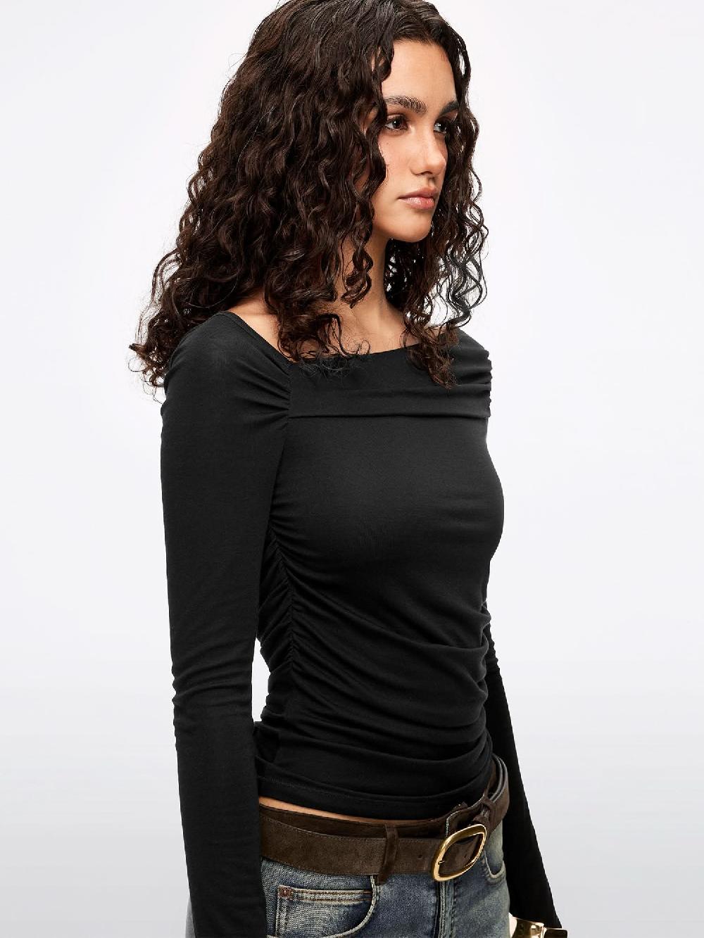 Miss Sixty ASYMMETRICAL PLEATED T-SHIRT BLACK