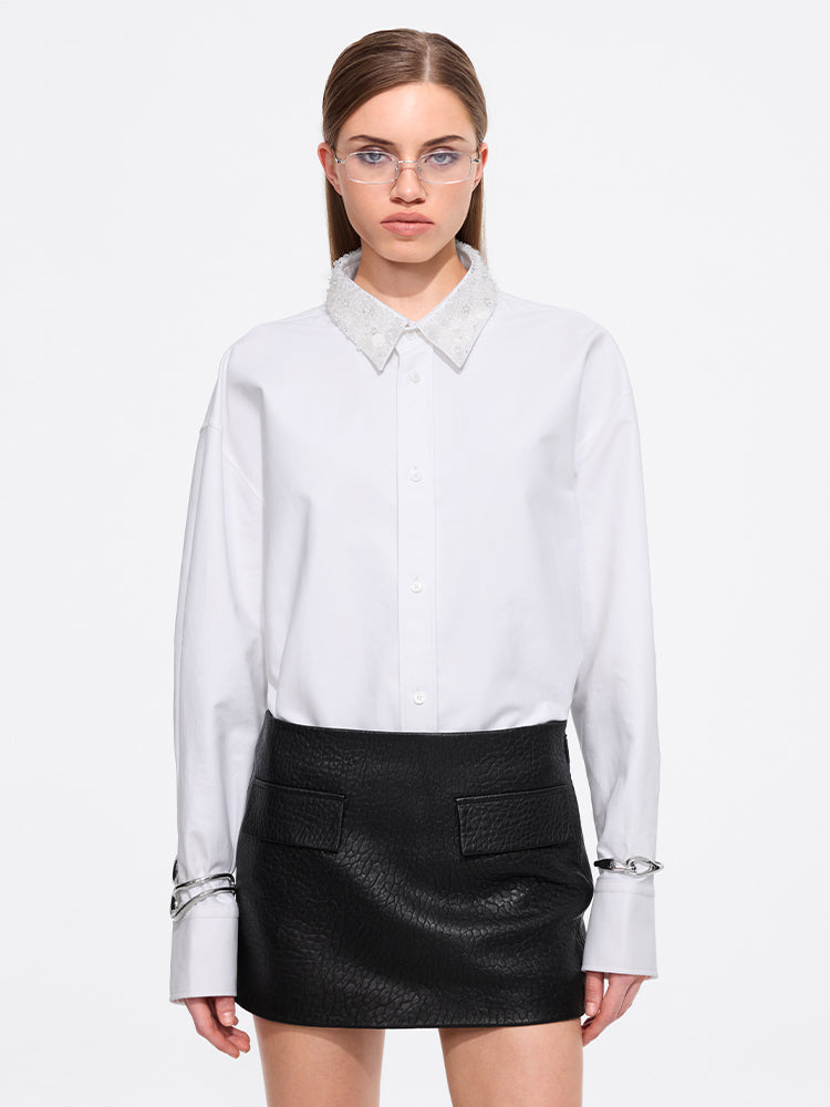 miss sixty BEADED COLLARED SHIRT WHITE