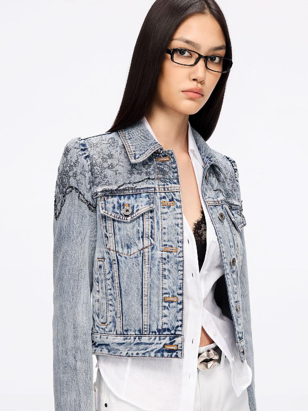 Miss Sixty BEADED DENIM JACKET LIGHT BLUE