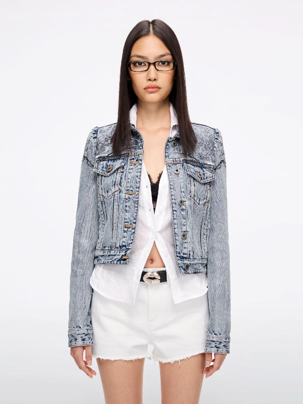 miss sixty BEADED DENIM JACKET LIGHT BLUE