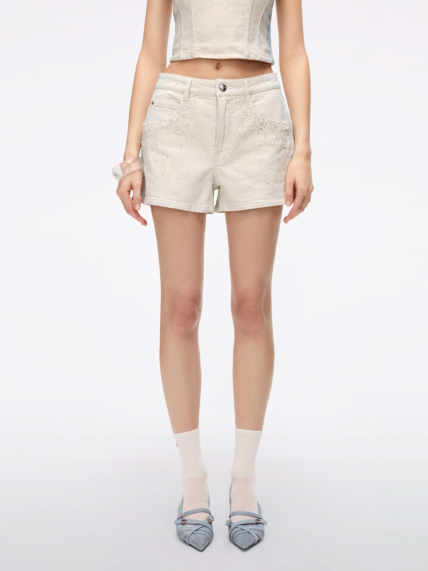 miss sixty BEADED DENIM JEANS OFF WHITE