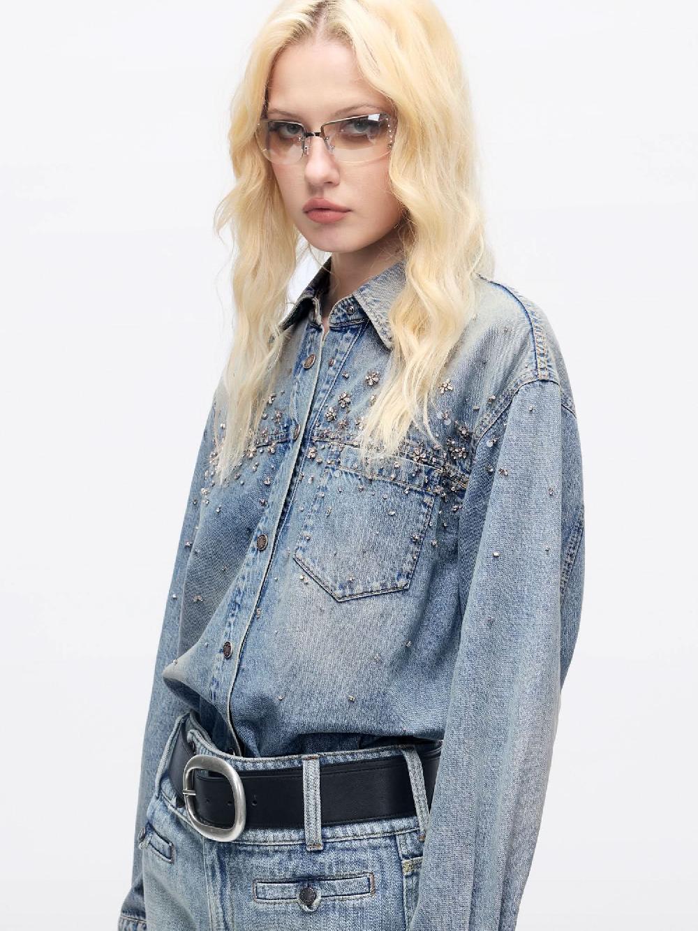 Miss Sixty BEADED DENIM SHIRT LIGHT BLUE