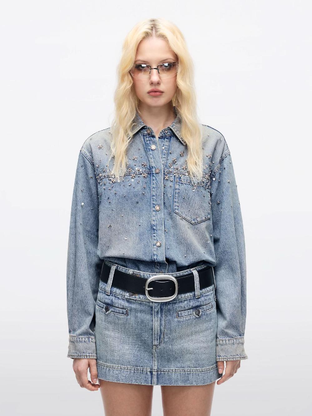 miss sixty BEADED DENIM SHIRT LIGHT BLUE