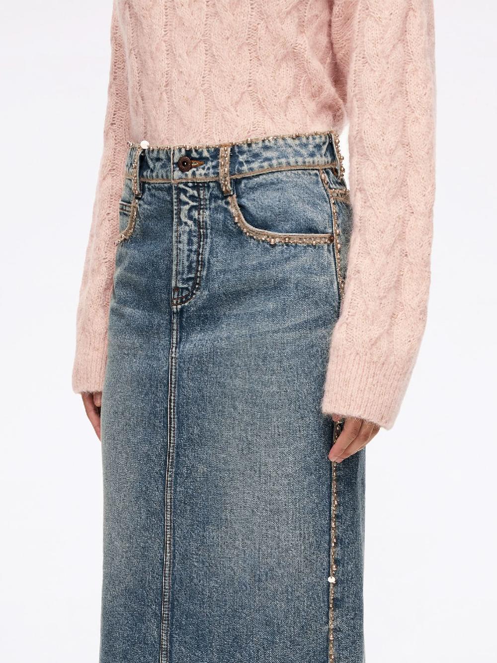 Miss Sixty BEADED DENIM SKIRT MIDDLE BLUE