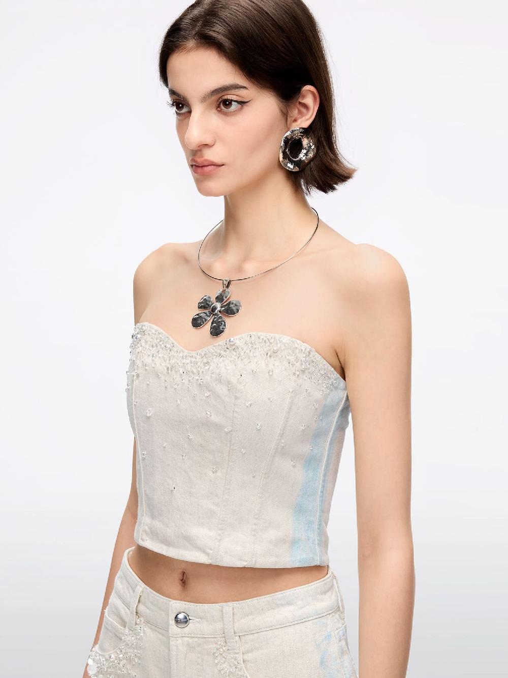 Miss Sixty BEADED DENIM TOP OFF WHITE