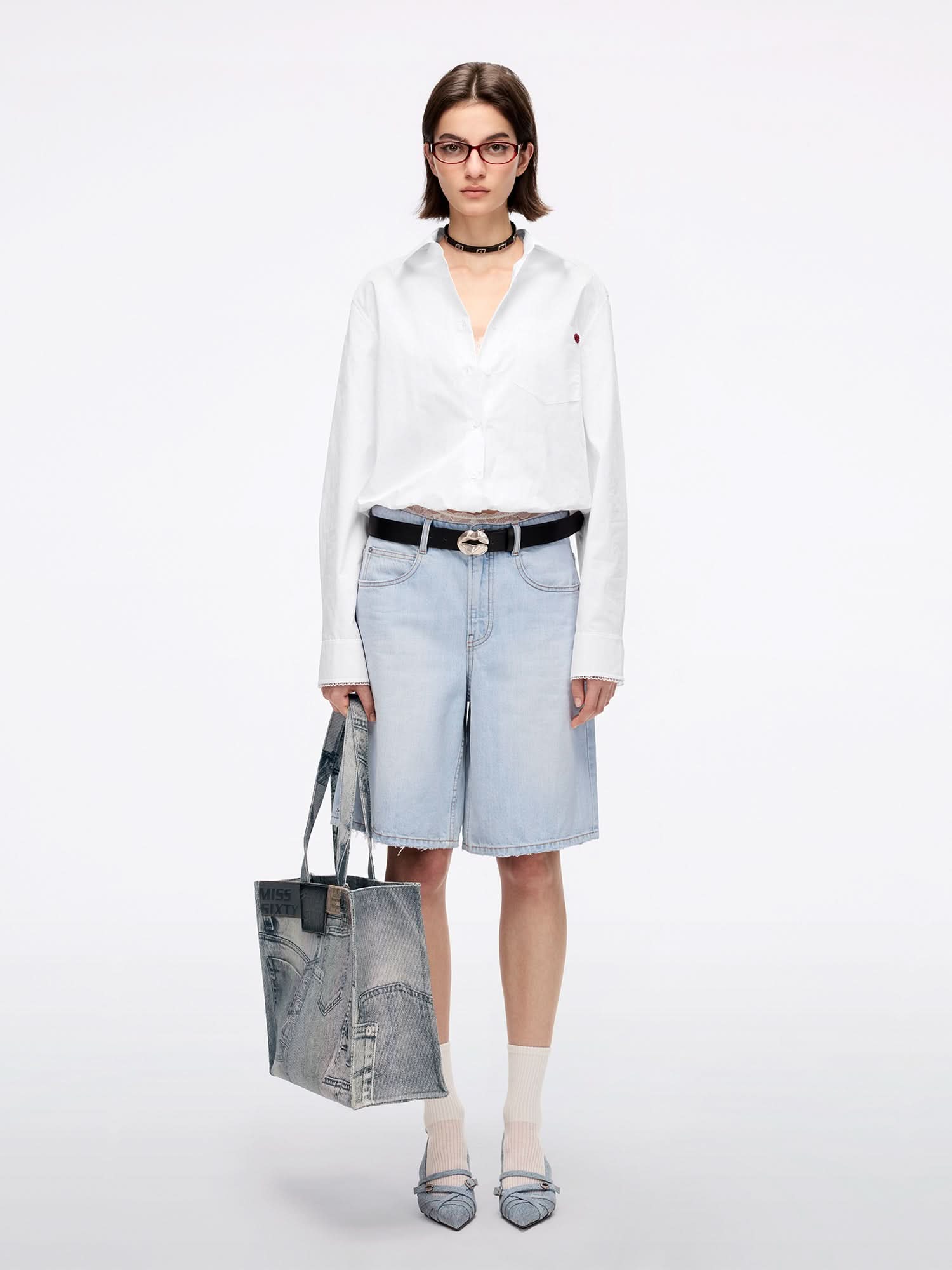 Miss Sixty BEADED EMBROIDERED SHIRT BRIGHT WHITE