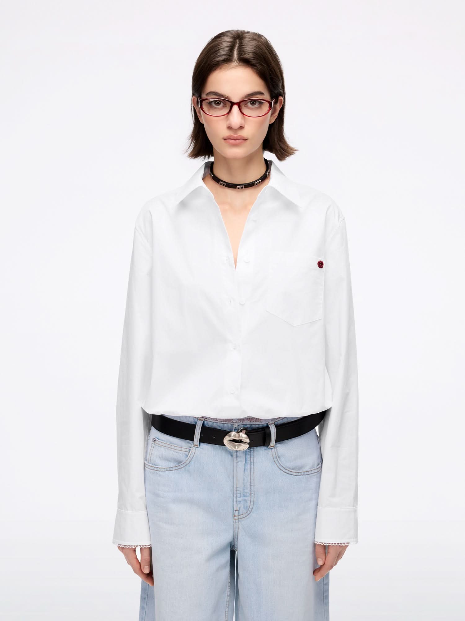 miss sixty BEADED EMBROIDERED SHIRT BRIGHT WHITE