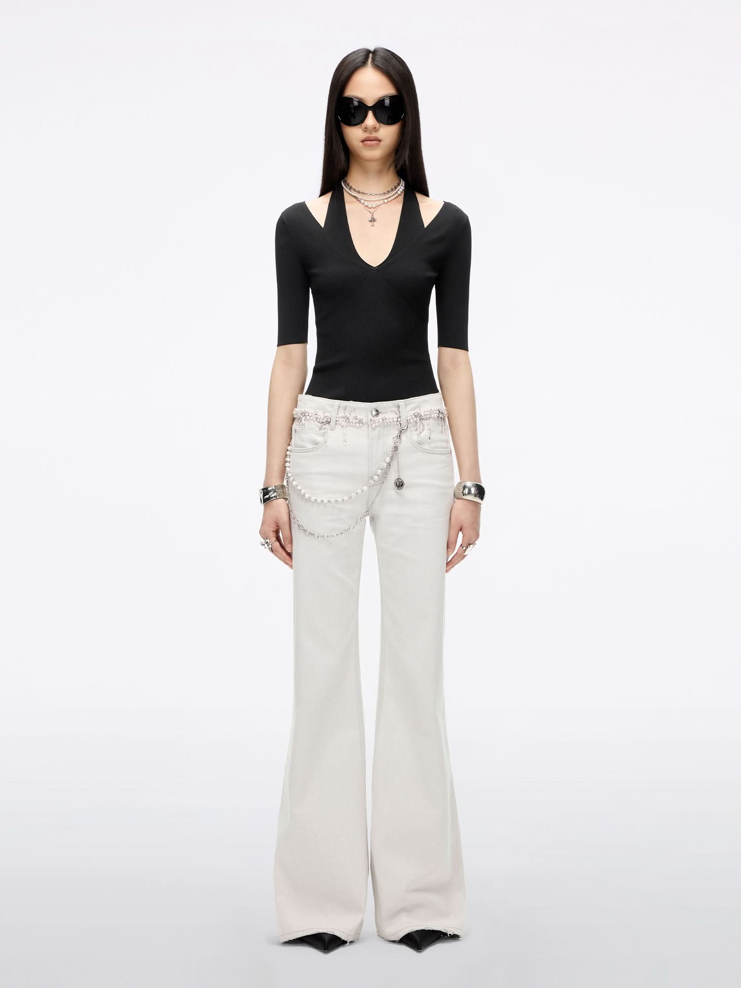 Miss Sixty BEADED FLARED JEANS LIGHT GREY