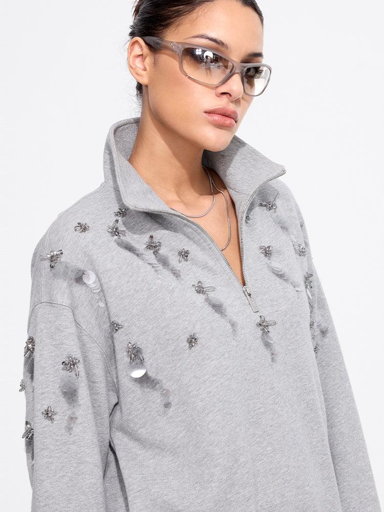 Miss Sixty BEADED FUNNEL NECK JUMPER HEATHER GREY