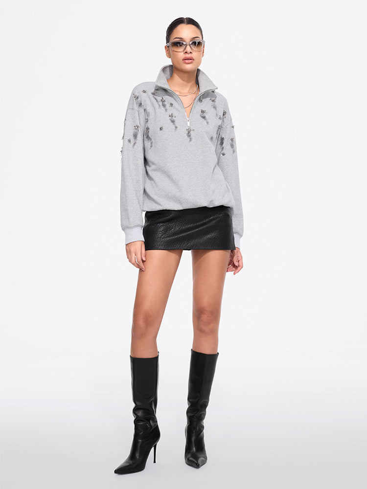 Miss Sixty BEADED FUNNEL NECK JUMPER HEATHER GREY