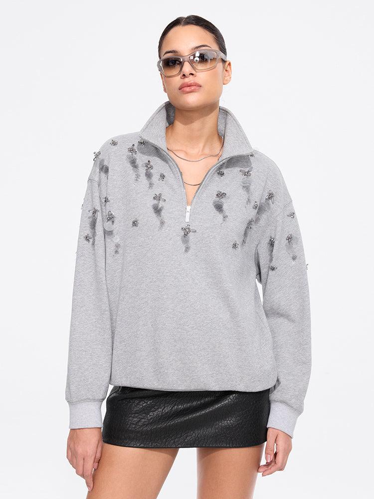 miss sixty BEADED FUNNEL NECK JUMPER HEATHER GREY