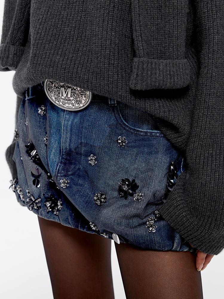 Miss Sixty BEADED GLITTER MINI SKIRT DEEP BLUE