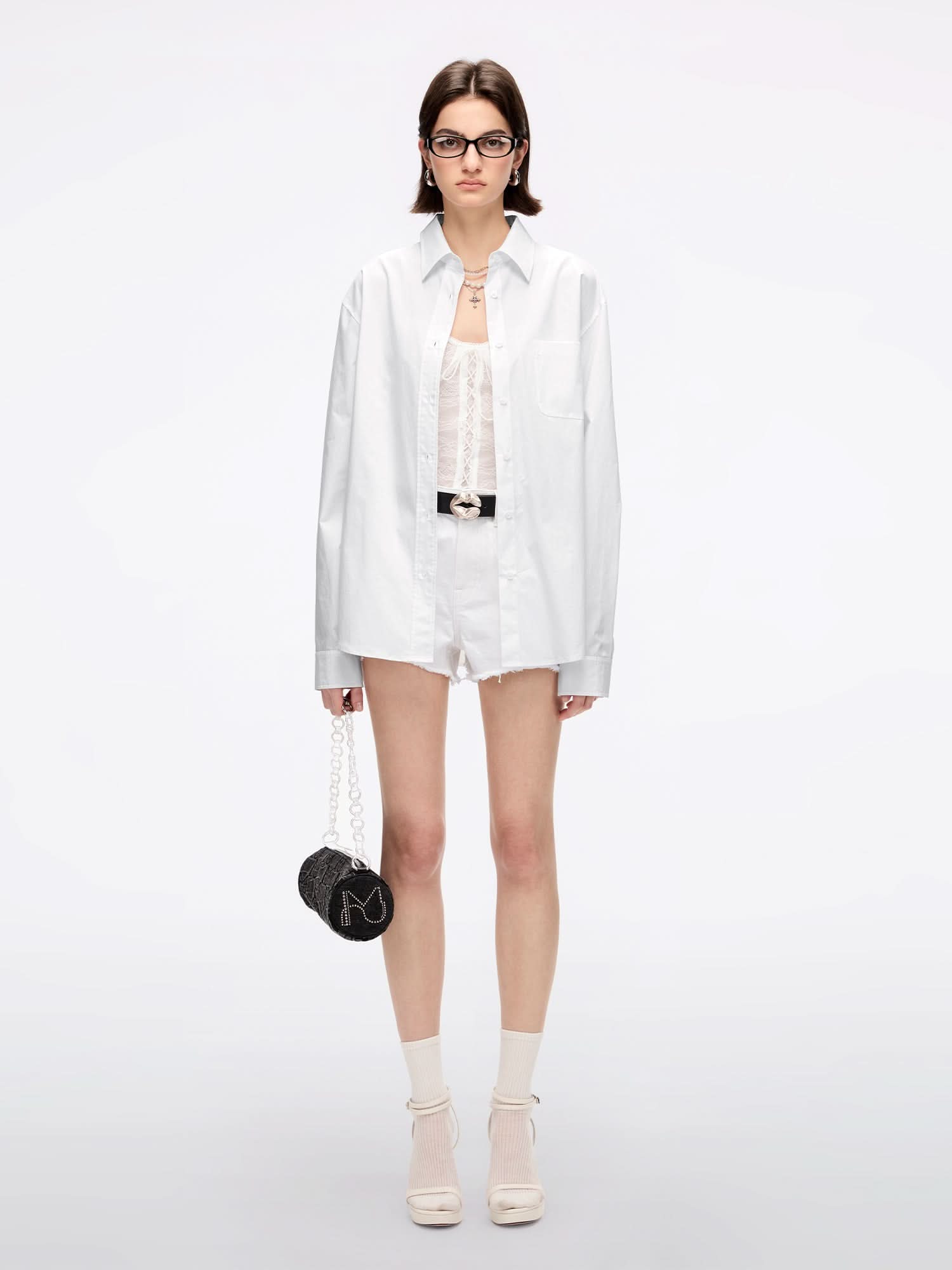 Miss Sixty BEADED LONG-SLEEVE SHIRT BRIGHT WHITE