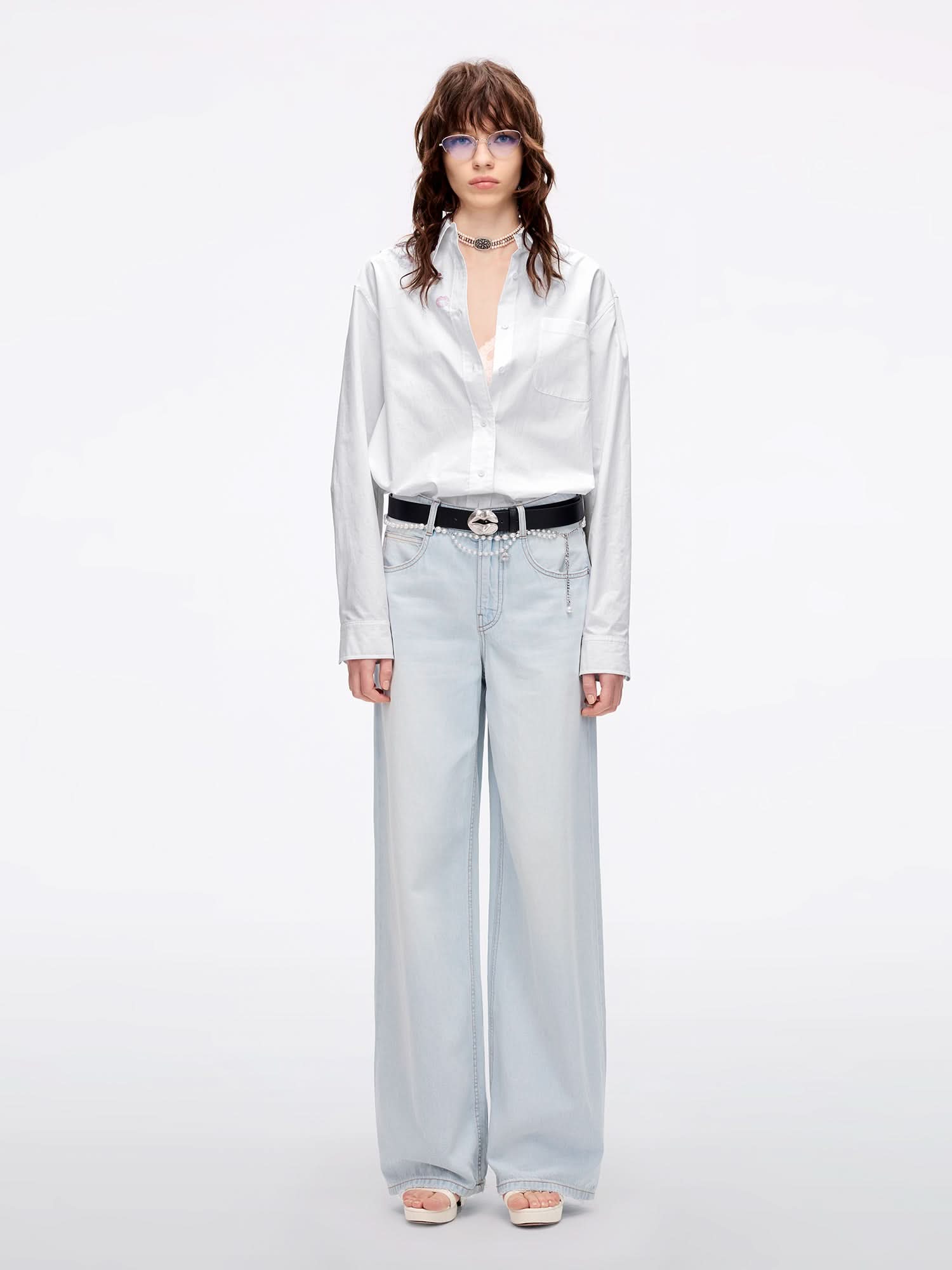 Miss Sixty BEADED LOOSE-FITTING SHIRT BRIGHT WHITE