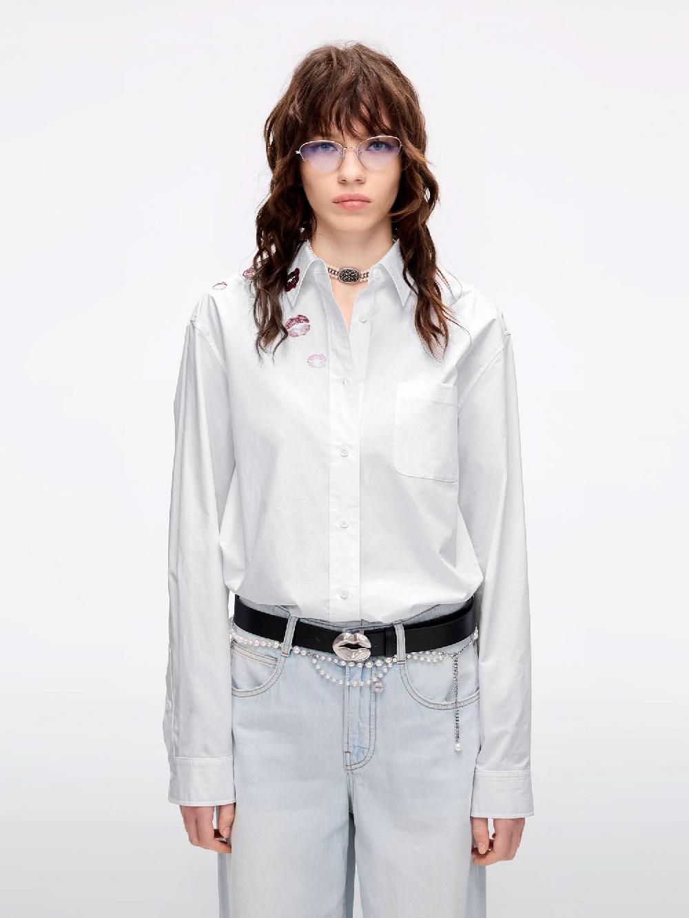 miss sixty BEADED LOOSE-FITTING SHIRT BRIGHT WHITE