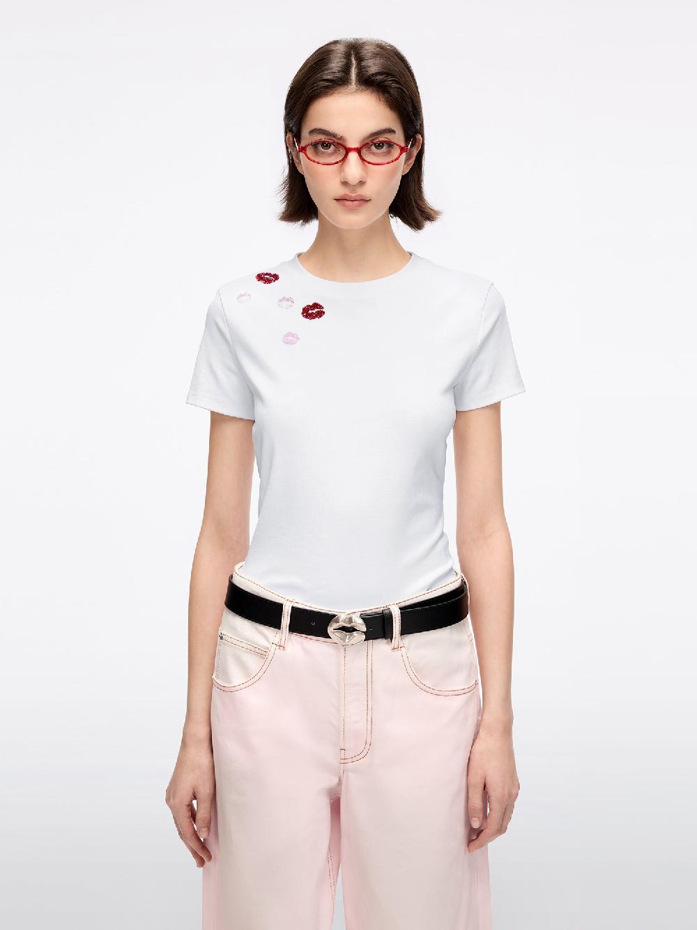 miss sixty BEADED PRINTED T-SHIRT BRIGHT WHITE