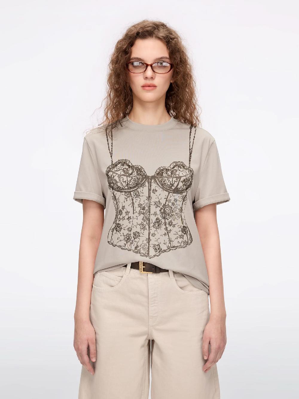 miss sixty BEADED PRINTED T-SHIRT KHAKI