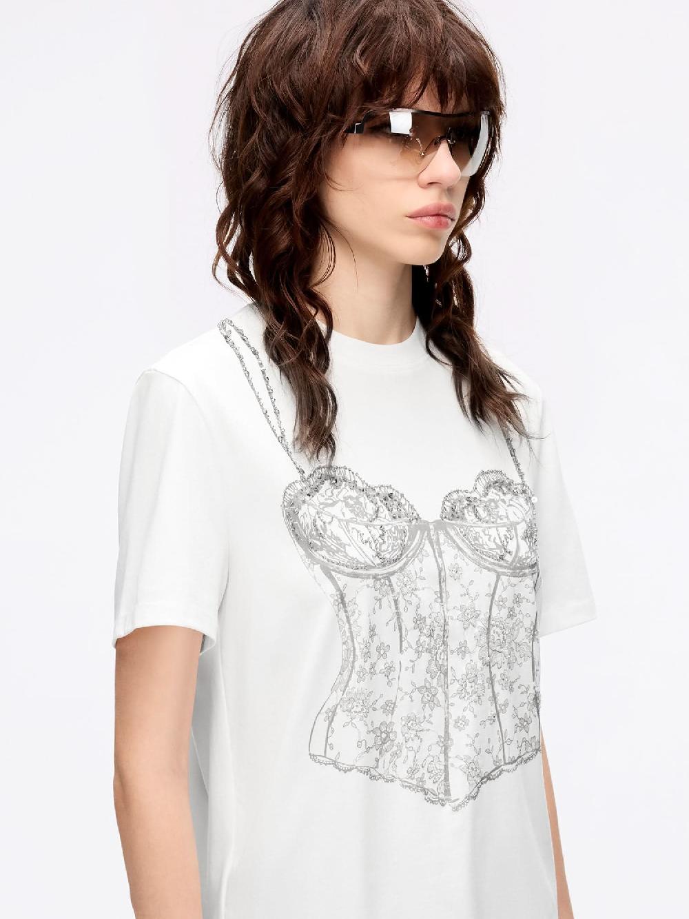 Miss Sixty BEADED PRINTED T-SHIRT WHITE
