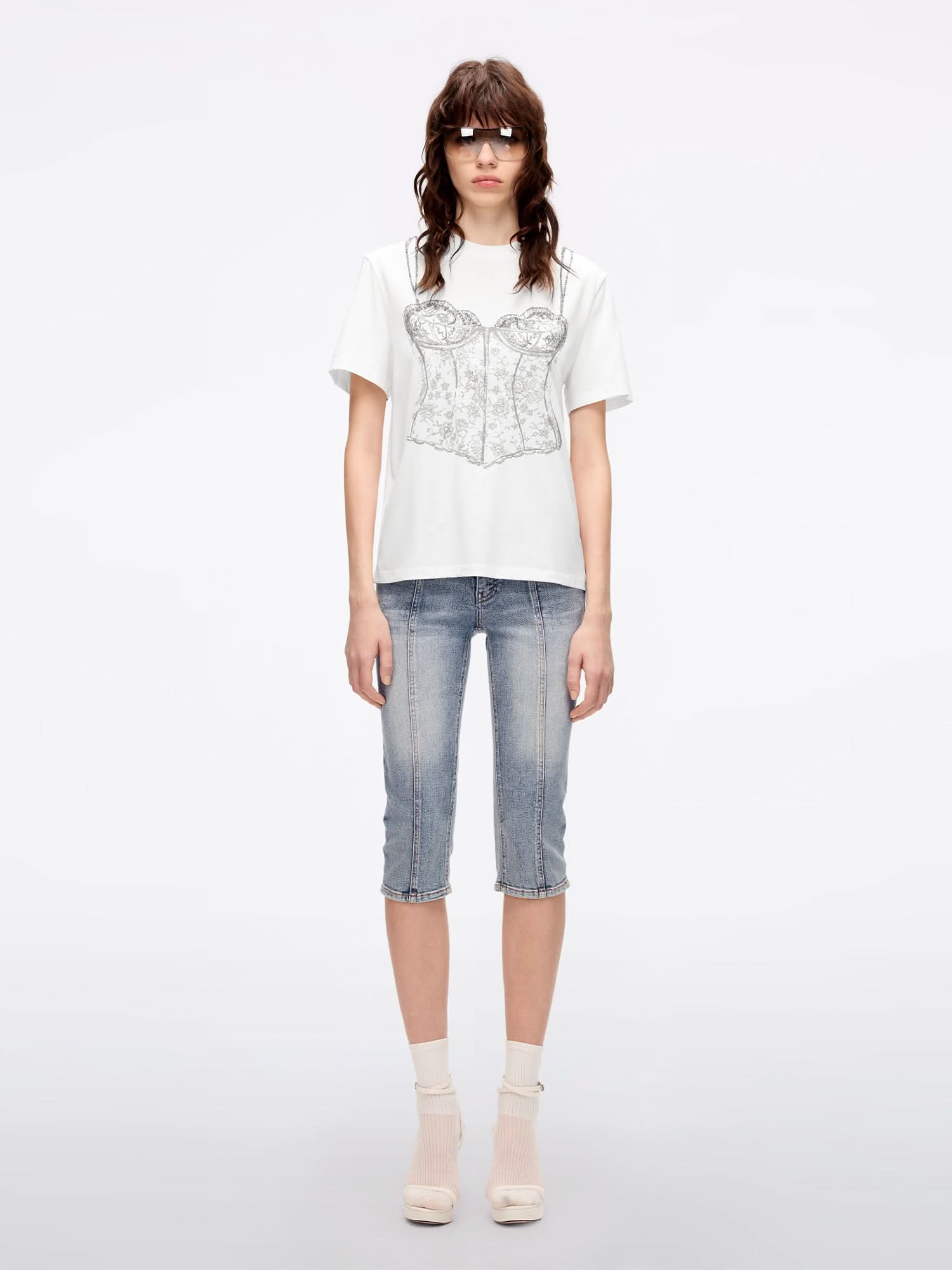 Miss Sixty BEADED PRINTED T-SHIRT WHITE