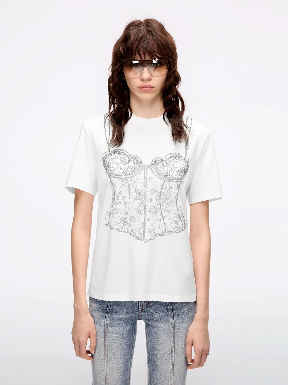 miss sixty BEADED PRINTED T-SHIRT WHITE