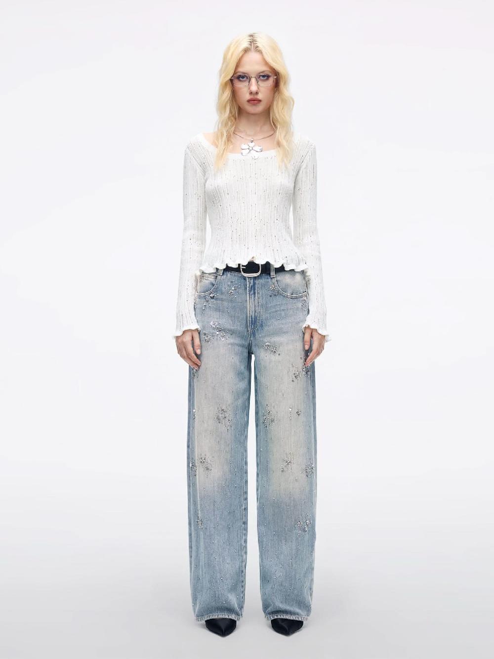 Miss Sixty BEADED STRAIGHT-LEG JEANS LIGHT BLUE