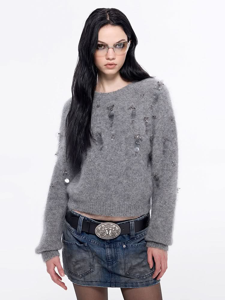 miss sixty BEADED SWEATER HEATHER GREY