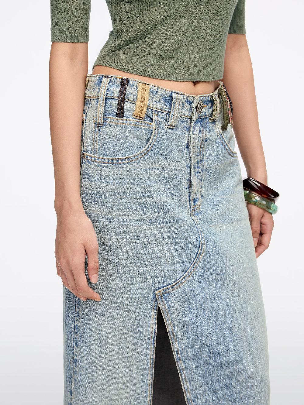 Miss Sixty BELT LOOP DENIM MIDI SKIRT MIDDLE BLUE