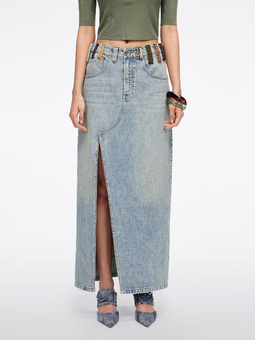 miss sixty BELT LOOP DENIM MIDI SKIRT MIDDLE BLUE