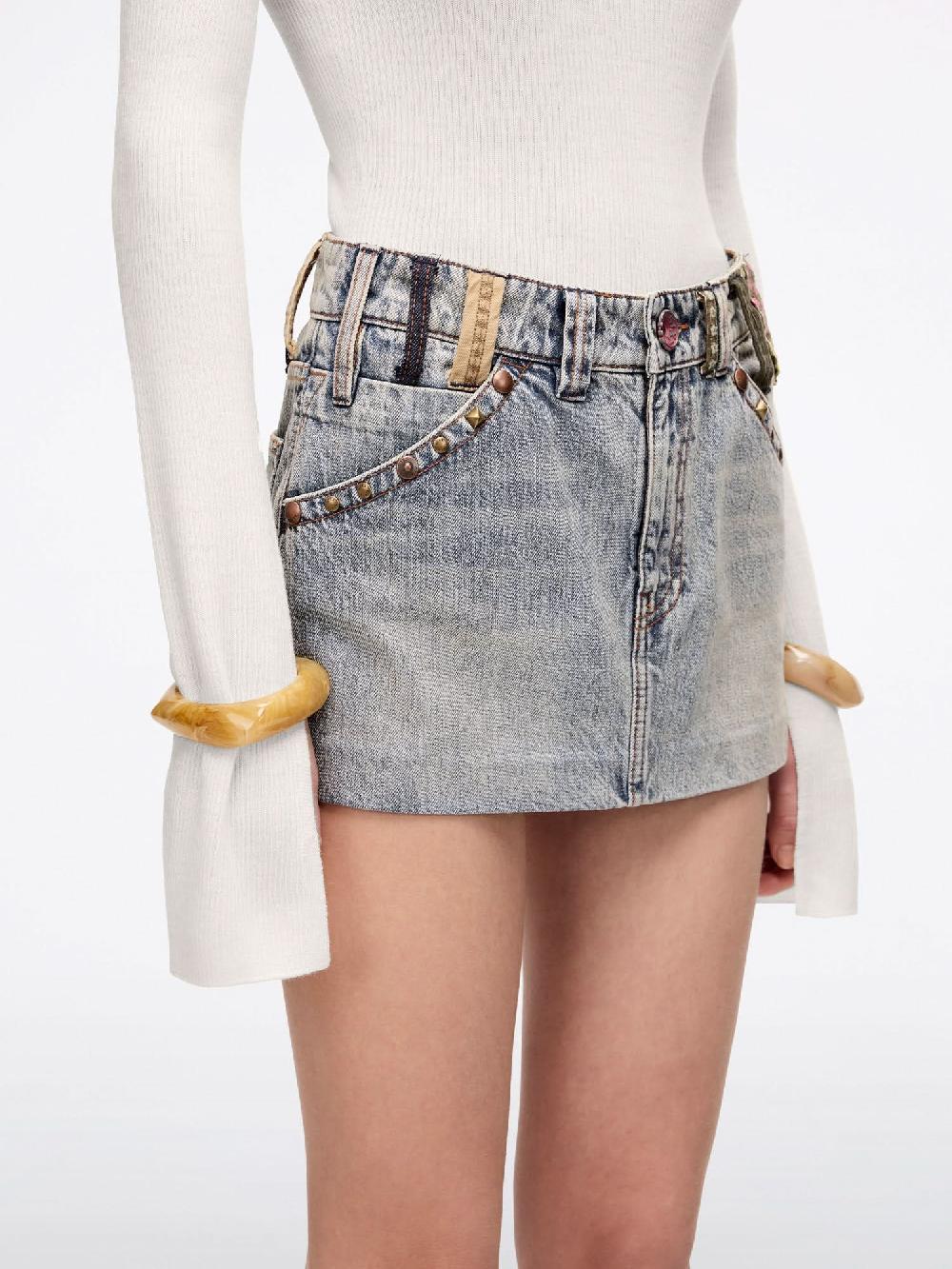 Miss Sixty BELT LOOP DENIM MINI SKIRT GREY BLUE