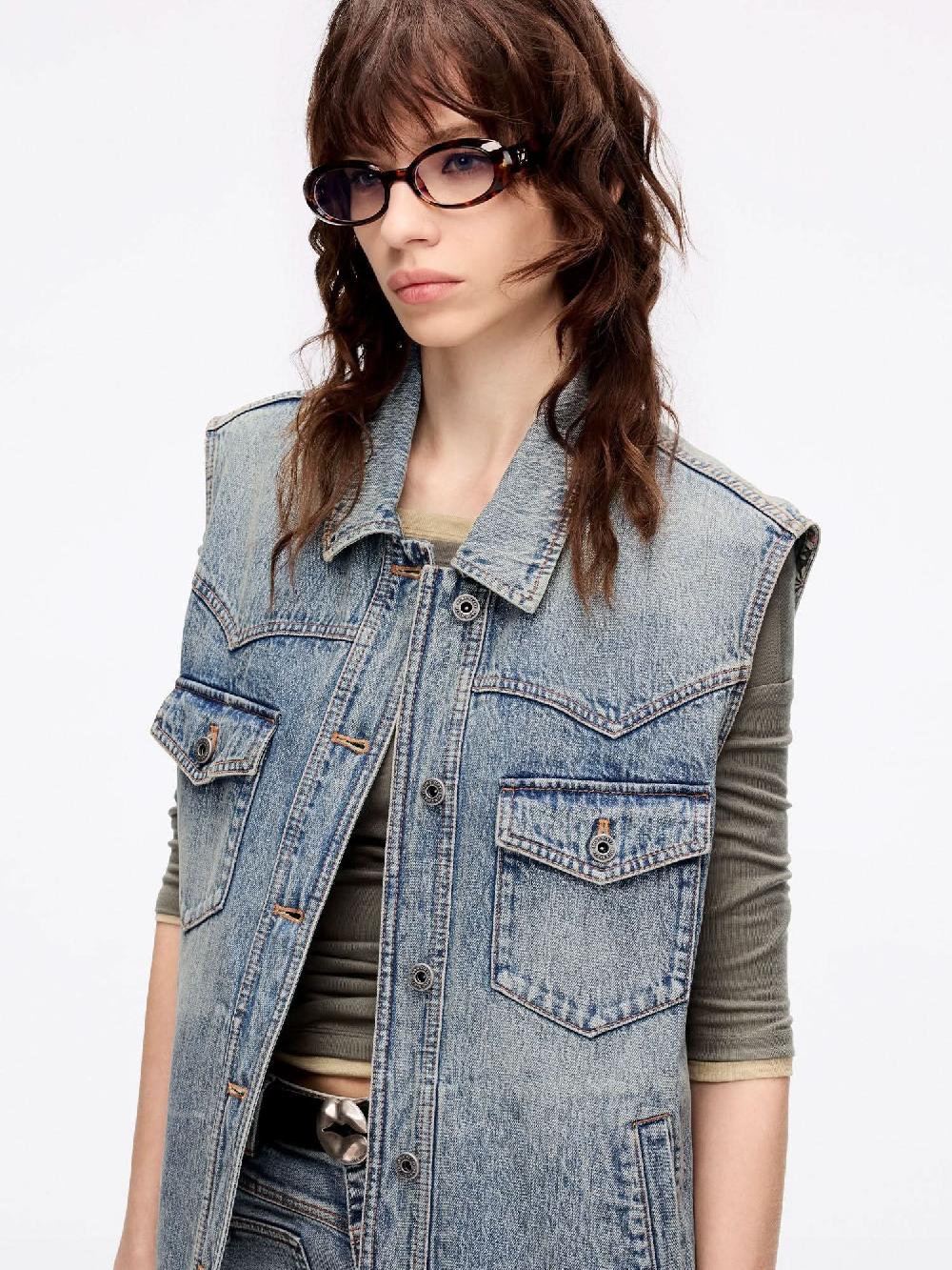 Miss Sixty BELT LOOP DENIM VEST GREY BLUE