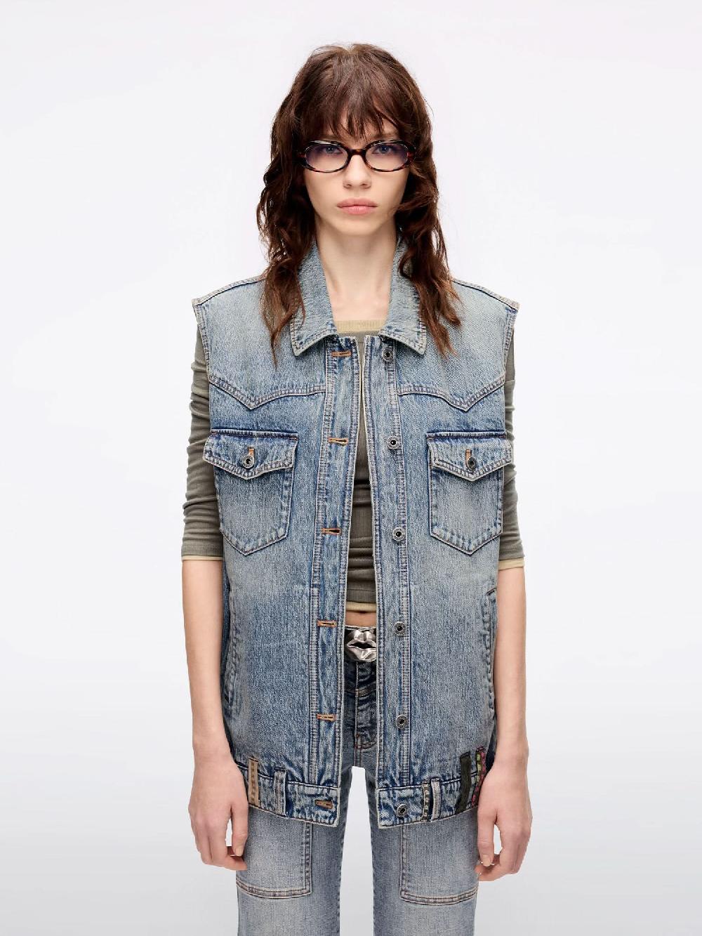 miss sixty BELT LOOP DENIM VEST GREY BLUE