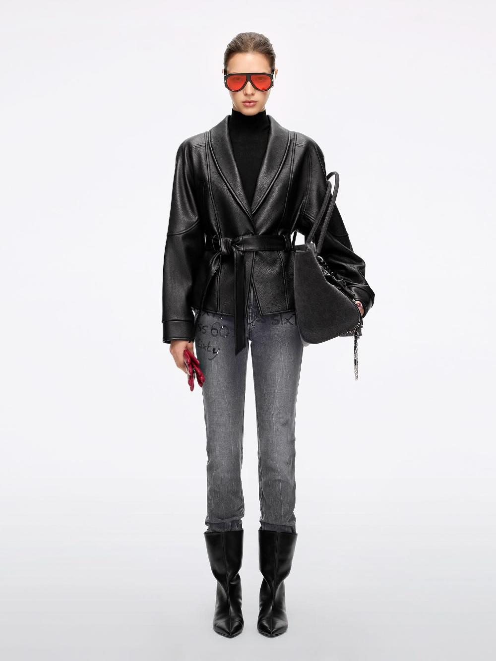 Miss Sixty BELTED LEATHER JACKET BLACK