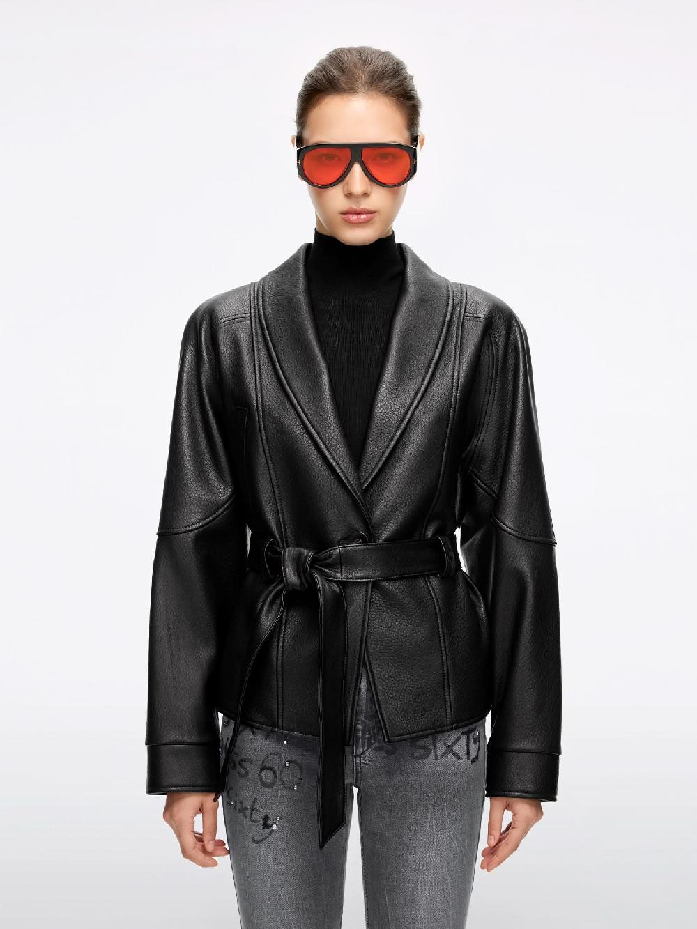 miss sixty BELTED LEATHER JACKET BLACK