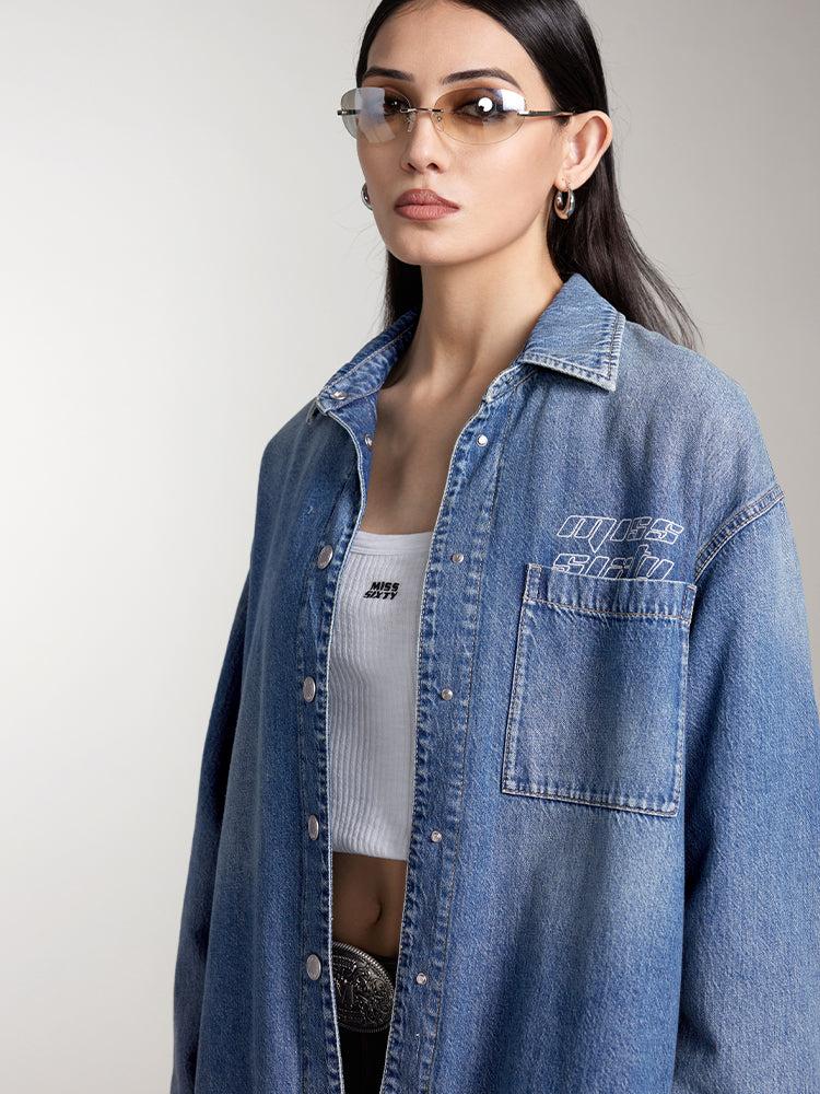 Miss Sixty BLUE LOOSE FIT DENIM SHIRT MIDDLE BLUE