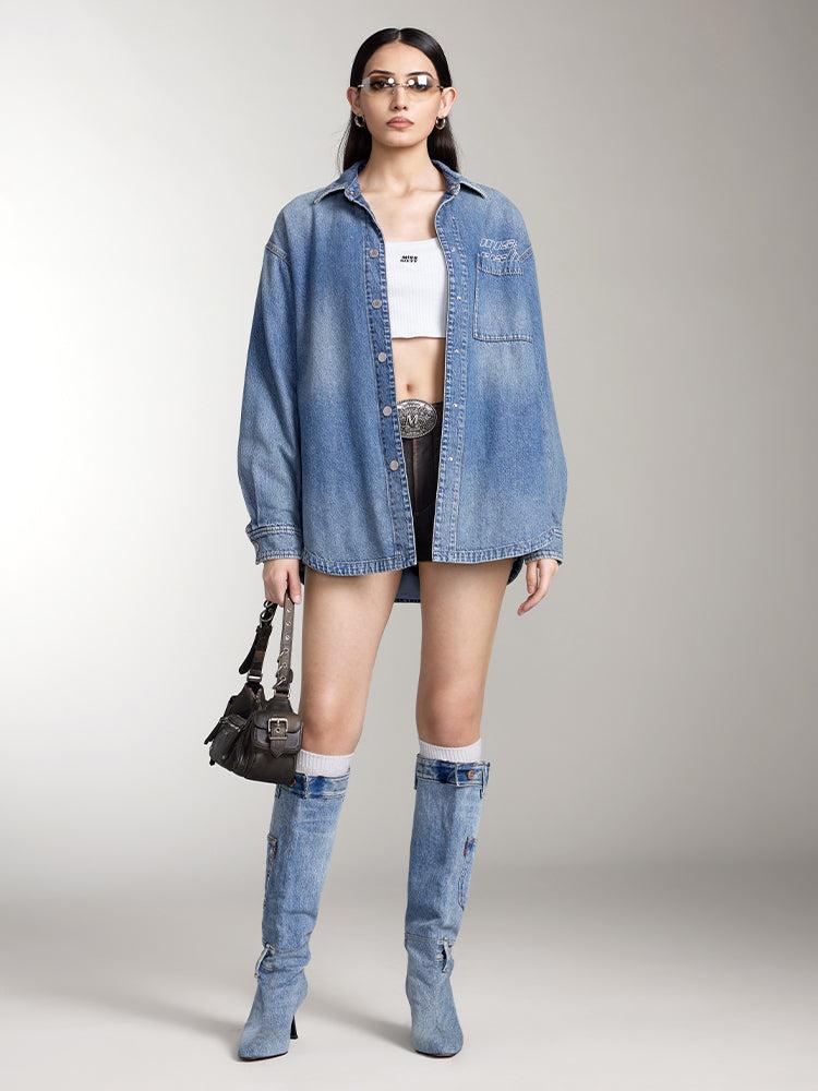 Miss Sixty BLUE LOOSE FIT DENIM SHIRT MIDDLE BLUE