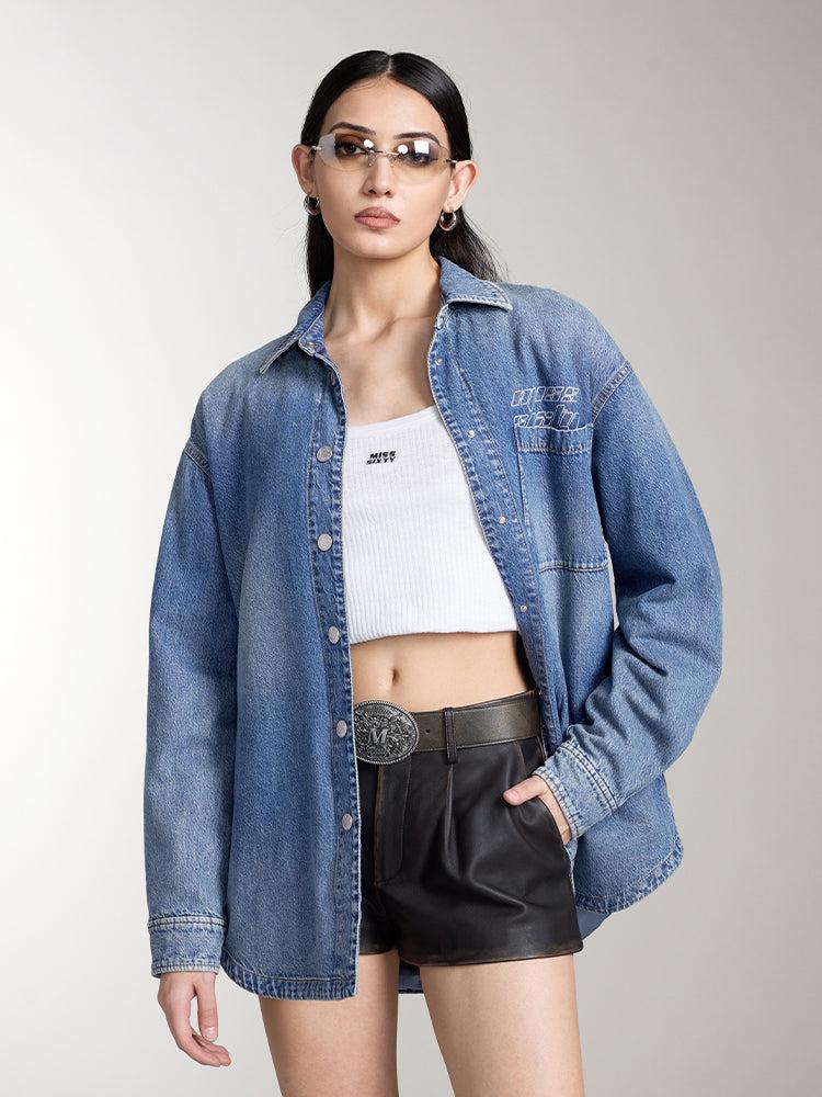 miss sixty BLUE LOOSE FIT DENIM SHIRT MIDDLE BLUE