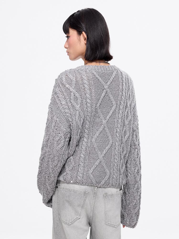 Miss Sixty CABLE-KNIT CARDIGAN DARK GREY
