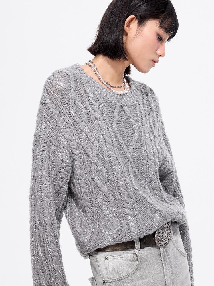 Miss Sixty CABLE-KNIT CARDIGAN DARK GREY