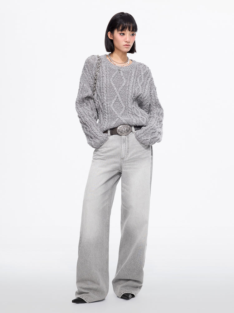 Miss Sixty CABLE-KNIT CARDIGAN DARK GREY