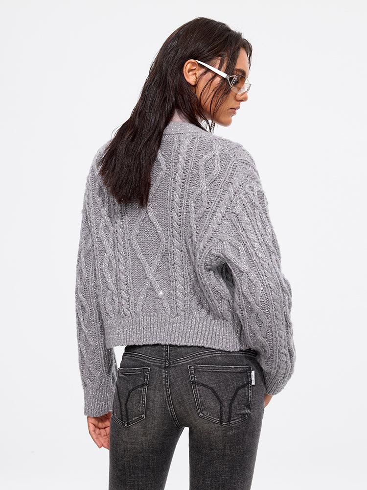 Miss Sixty CABLE-KNIT CARDIGAN DARK GREY