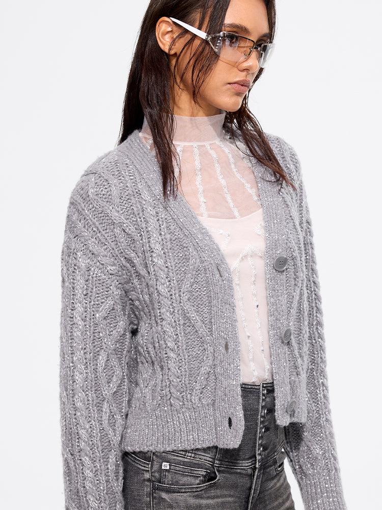 Miss Sixty CABLE-KNIT CARDIGAN DARK GREY