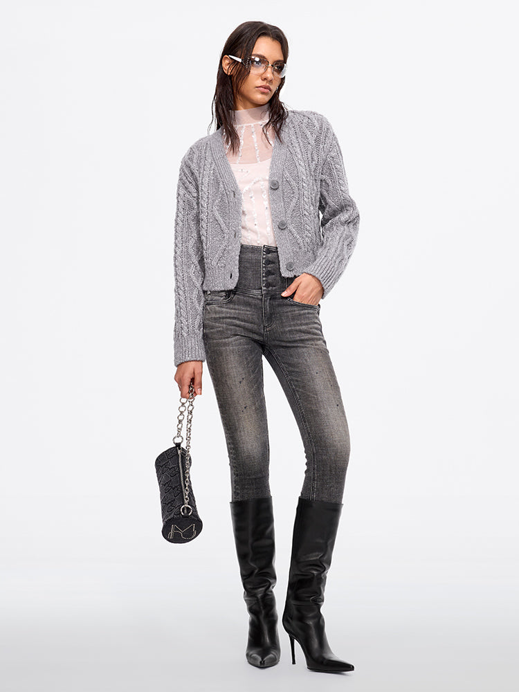 Miss Sixty CABLE-KNIT CARDIGAN DARK GREY