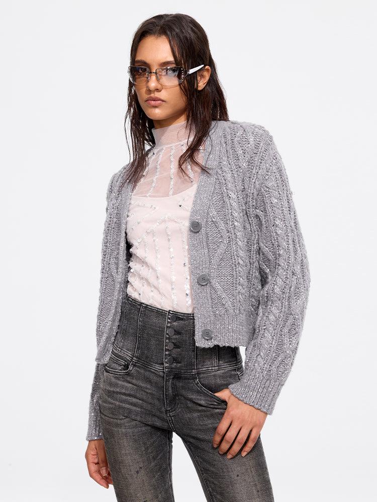 miss sixty CABLE-KNIT CARDIGAN DARK GREY