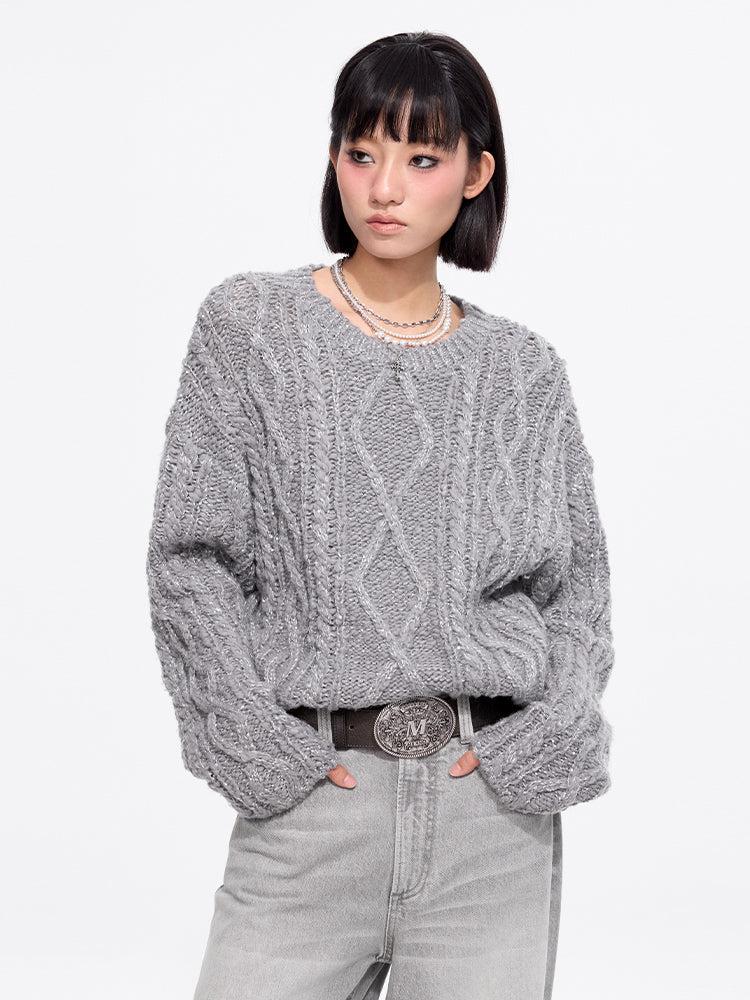 miss sixty CABLE-KNIT CARDIGAN DARK GREY