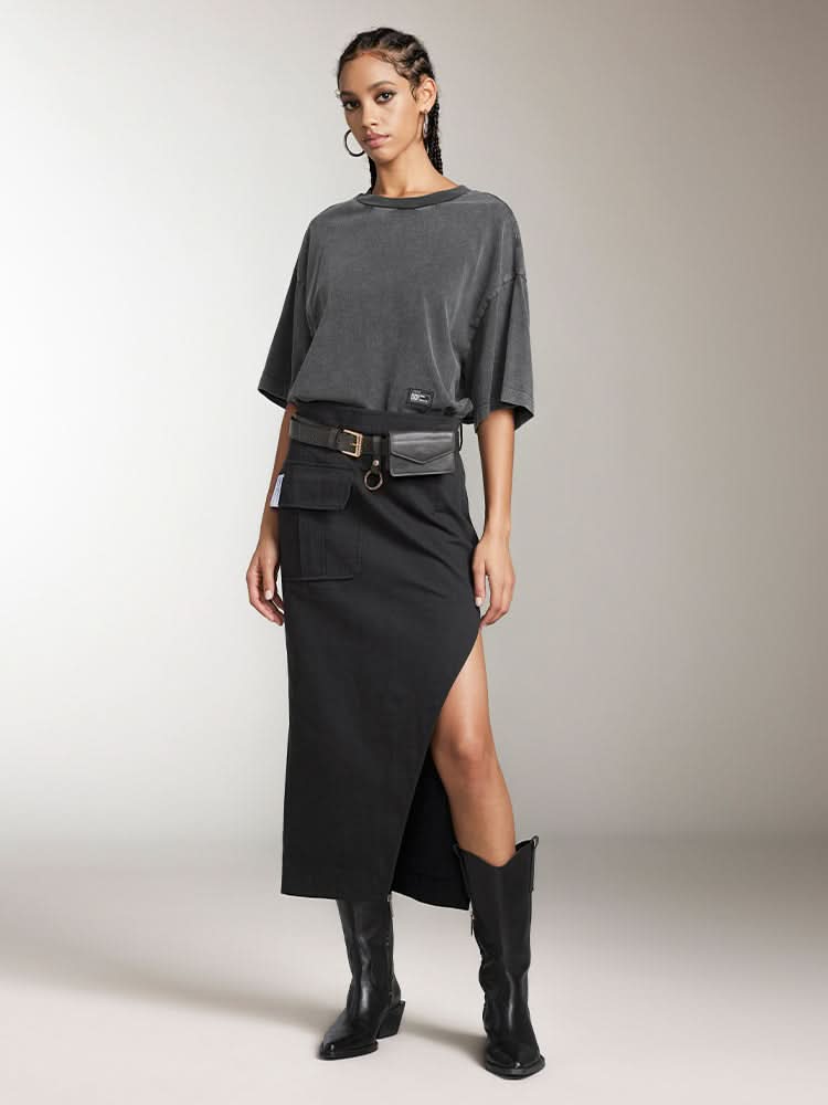 Miss Sixty CARGO SLIT MAXI SKIRT BLACK