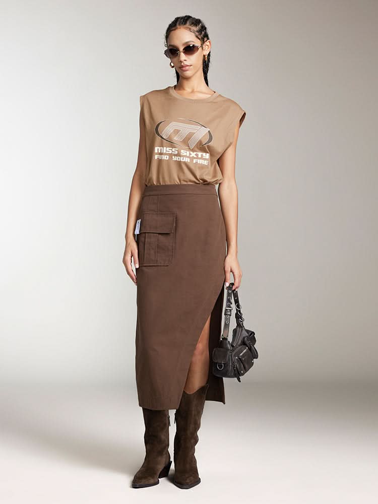 Miss Sixty CARGO SLIT MAXI SKIRT DARK COFFEE