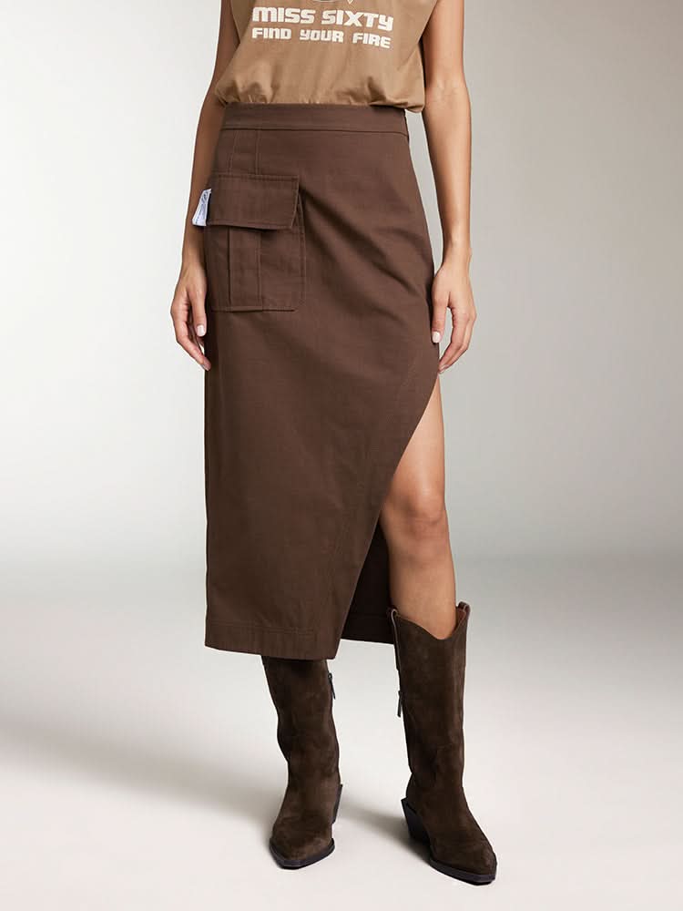 miss sixty CARGO SLIT MAXI SKIRT DARK COFFEE